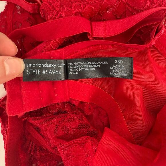 Smart & Sexy Signature Lace Unlined Underwire Bra Floral Red Women 38D New - Picture 5 of 9
